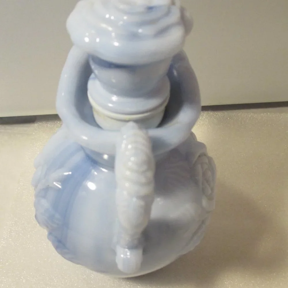 Vintage 1978 Avon Blue Slag Glass Bottle Pitcher